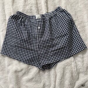 Womens Navy and White Gingham Boxer Shorts